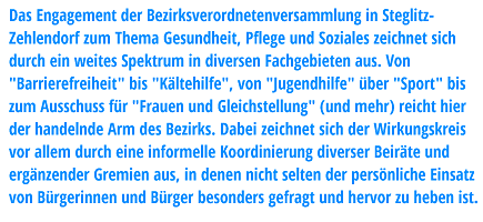 Das Engagement der BVV in Steglitz-Zehlendorf zeichnet sich durch ein weites Spektrum aus.